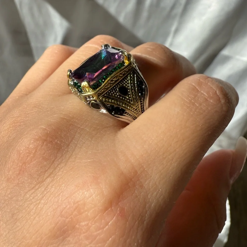 New! Men vintage signet Multicolor Gemstone Statement Ring
